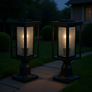 Lampadaire de jardin extérieur 17,72 pouces, solaire LED, du crépuscule à l'aube, IP66, en métal et verre - Product Image 2