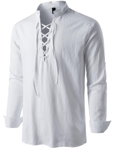 Chemise à lacets personnalisée pour homme, style médiéval vintage, mélange de coton et de lin, costume de la Renaissance pour Halloween, t-shirt long viking - Product Image 1