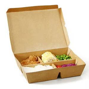 Boîte à lunch en papier kraft biodégradable <span class=keywords><strong>de</strong></span> haute qualité 26oz 30oz Trois/Cinq compartiments Emballage <span class=keywords><strong>pour</strong></span> sandwich Gâteau Boîte à emporter - Product Image 2
