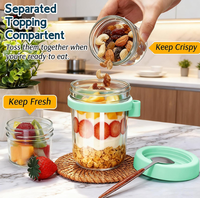 Lot de 4 pots à overnight oats à double compartiment (humide/sec) avec cuillère, pots Mason, coupes à parfait pour yaourt, contenants alimentaires portables