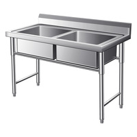 Évier commercial en acier inoxydable 304, cuve épaissie, pour cuisine et restaurant, station de lavage, simple, double ou triple bac