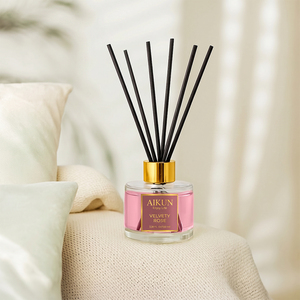 Aikun 100ml Round Glass Sticker Logo Custom Scent Long Lasting Low MOQ Quick Turn Pink Gift Box <b>Reed</b> <b>Diffuser</b> Set for Bedroom - Product Image 2