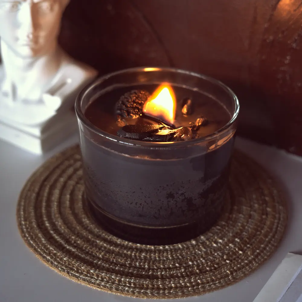 M&Sense dried flower black color wax import wood wick luxury infused crystal scented candle
