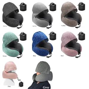 Grosir terbaru bantal leher travel berbentuk U 2 in 1 bantal perjalanan dengan hoodie