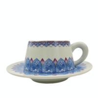 Produk Baru Cangkir Kopi Keramik Bohemian Cetak Dekal Buatan Tangan Set dengan Piring untuk Waktu Minum Teh di Rumah Tersedia Logo Kustom