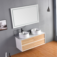 Meuble-lavabo double vasque moderne avec miroir LED et lavabo en céramique, résistant à l'eau, pour salle de bain