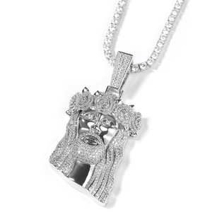 Collar Religioso con Colgante de Jesús Cristiano con Corona de Rosa Rosa y Circonitas de Dos Tonos, Chapado en Oro, Estilo Hip Hop, para <span class=keywords><strong>Hombre</strong></span> y Mujer - Product Image 3