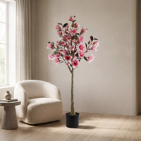 Pohon Magnolia Plastik Imitasi Bunga Fuchsia Pot Tinggi Dekorasi Pernikahan Ramah Lingkungan Dalam/Luar Ruangan Ruang Tamu Tangga