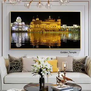 Amritsar India Gouden Tempel Punjab Nighttime Foto Met Frame Modern Wall Art Landschap Posters Canvas Prints Schilderen