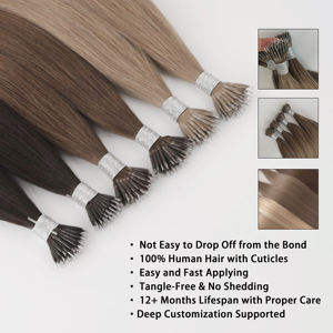 Extensions capillaires Nano Tip Double Drawn, cheveux humains vierges européens lisses, 50 mèches, couleur naturelle dorée, micro-anneaux micro-link simples - Product Image 4