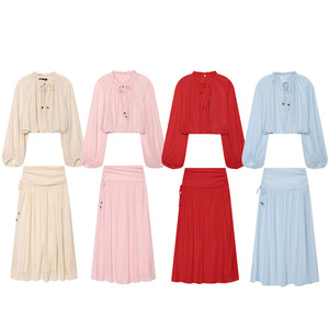 Ensemble haut et jupe oversize à volants pour femme, style décontracté et tendance, tailles XS S M L, avec étiquette, ventes Europe et Amérique - Product Image 1