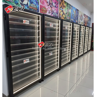 Vitrine de présentation de cartes à collectionner sur rail, sur pied, personnalisable, repositionnable, double face, pour magasin TGC, avec LED