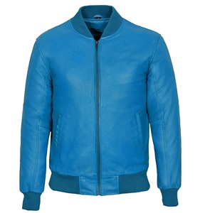Veste pour homme en cuir Nappa bleu 100% véritable, doublure chaude, fermeture éclair YKK, marque privée OEM, vêtements d'extérieur de luxe pour l'hiver - Product Image 1