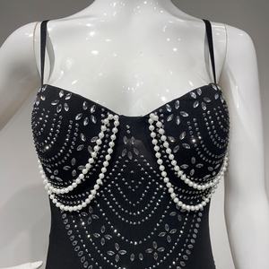 В наличии: Элитное вечернее платье со стразами и жемчугом, эластичное, с разрезом сзади, для ужина, роскошное выпускное платье - Product Image 4