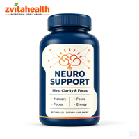 Capsules de stimulation cérébrale en marque privée avec Ginkgo et Vitamine B12, complément alimentaire pour le soutien cérébral, 30 capsules par flacon