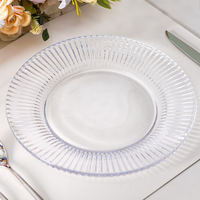 Assiettes de présentation rondes élégantes et modernes en cristal transparent à fond plat avec motif intérieur, écologiques pour la maison et les événements (mariages, fêtes)
