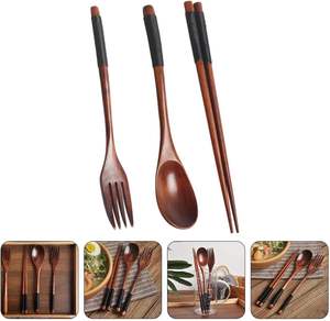 Organic Wooden Korean Style Eco-Friendly Travel Cutlery Set with Carrying Pouch for Back to School - Product Image 3