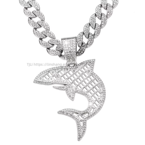 Wholesale 15mm <b>Cuban</b> <b>Link</b> <b>Chain</b> Hip Hop Shark Pendant Bling Rhinestone Zinc <b>Chain</b> Chokers Necklace - Product Image 1