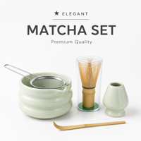 Ensemble de thé matcha japonais en gros : bol en céramique, fouet en bambou, tamis, cuillère, boîte cadeau personnalisable avec logo pour cérémonie du thé, commande en gros
