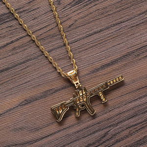 Silenced Sniper Gun Pendant, Men's Hip Hop Layered Necklace, <b>Copper</b> CZ Charm <b>Chain</b> - Product Image 5