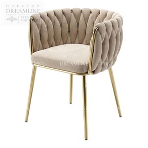Chaise d'événement haut de gamme en velours beige tressé avec dossier en acier inoxydable doré pour mariage, banquet, location, mobilier d'hôtel, vente en gros - Product Image 2
