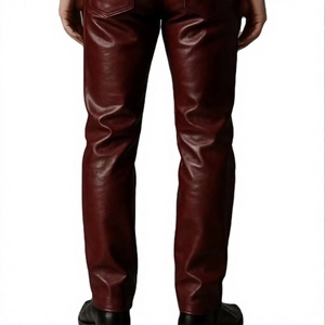 Pantalon de motard en cuir d'agneau rouge pour homme, léger, décontracté, respirant, imperméable, coupe droite, taille mi-haute, fermeture éclair - Product Image 4