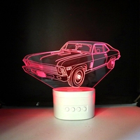 Haut-parleur en forme de voiture en acrylique à dents bleues, veilleuse LED 3D, lampe imprimée 3D, décoration de chambre à coucher, veilleuse de Table