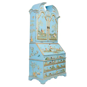 Tabela de banheiro elegante, azul francês/vermelho, cor vermelha, gabinete secretário de madeira com pintado à mão, pássaro, bela mesa de banheiro para quarto