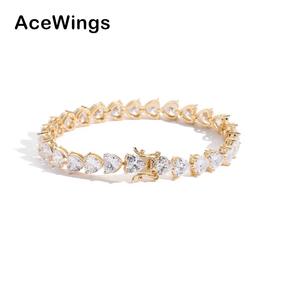 European American New Women's Stainless Steel Rose Gold Plated 7mm Three-claw Heart-Shaped Tennis Charm Bracelet Hip Hop Fashion - Product Image 4