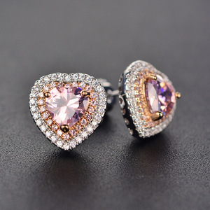 Marca Sevenajewelry SAE56059, Gioielli alla Moda all'Ingrosso, Orecchini a Cuore Rosa per Coppie, Ago in Argento S925, Zirconi Anallergici - Product Image 2