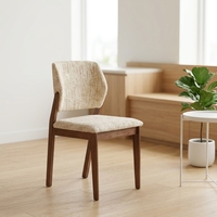Chaise de salle à manger en bois d'hévéa de design moderne avec assise et dossier moelleux en lin, conforme à la norme EUDR