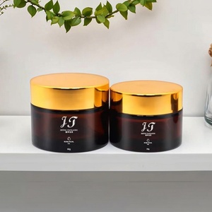 30g 50g Empty Luxury Cosmetics Body Cream Packaging Amber Facial Cream Jar Glass <b>Container</b> with Gold Rotary Lid - Product Image 1