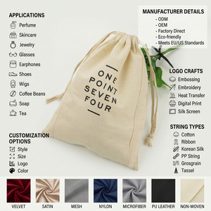 Bolsa de Algodón Natural con Cordón, Logotipo Impreso Personalizado, Ecológica, Bolsa Pequeña para Regalos, Joyería, Cosméticos, Café - Product Image 1