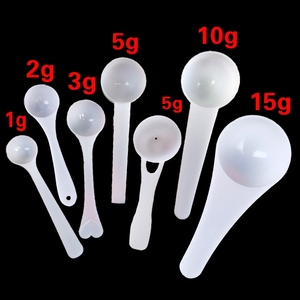Cuchara Medidora de Plástico Blanca de 0.25ml 0.25g 1g 2g 3g 5g 10g 15g para Leche en Polvo, Té, Sal, Fondo Redondo y Plano, Medicina - Product Image 1