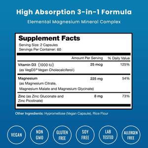 Complément de magnésium, zinc et vitamine D3 à absorption élevée OEM/ODM, capsules végétaliennes pour le soutien des os, du cœur, du système immunitaire, des muscles et des nerfs - Product Image 5