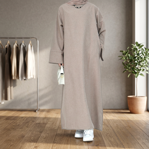 Robe Abaya longue pour femme, couleur unie, manches longues, coupe classique, modeste, décontractée, pour le quotidien, respirante, autres matériaux, col - Product Image 4