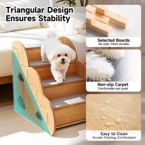 Wooden Pet Stairs For Small Dogs Anti Slip Step <b>Ladder</b> With Non Skid Surface For Indoor Use - Product Image 3