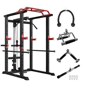 Sistema de Gimnasio en Casa Power Cage, Capacidad de 450 kg, Soporte para Barra con Capacidad para 450 kg, Soporte Ajustable para Sentadillas y Dominadas, Negro-Rojo D0100HAB7PU - Product Image 1