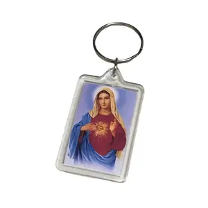 Porte-clés religieux en acrylique avec image personnalisée, porte-clés catholique Transparent en acrylique