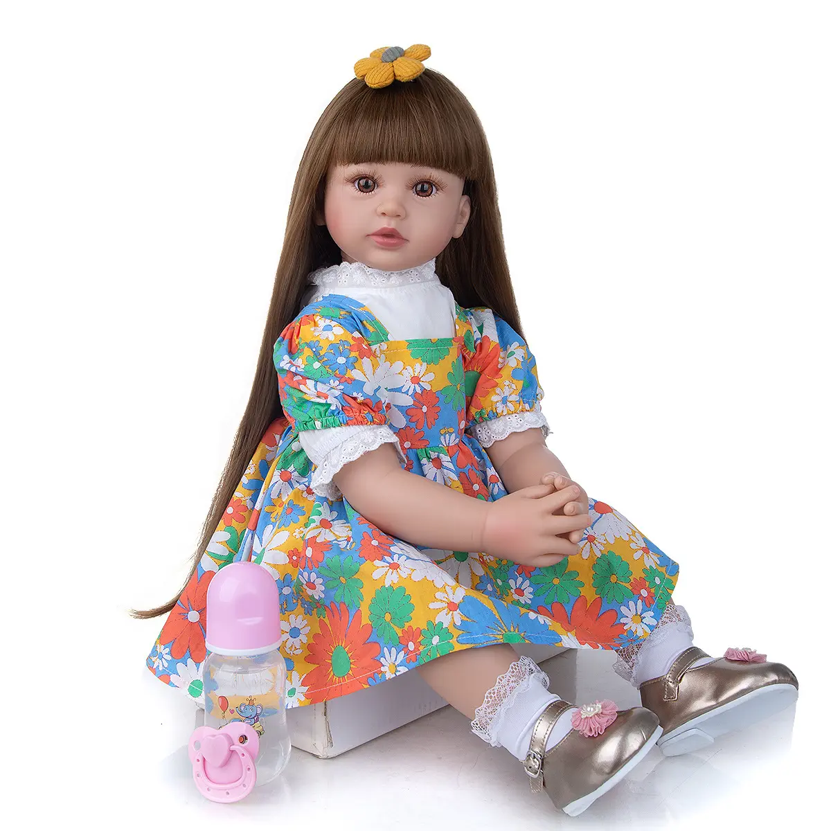 ตุ๊กตา Reborn Doll,ชุดเดรสผมยาวขนาด60ซม. ตุ๊กตาทารกซิลิโคนเด็กทารกเกิดใหม่เหมือนจริงสำหรับเป็นของขวัญของเด็กผู้หญิง