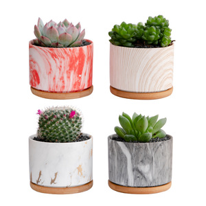Vaso di fiori in ceramica di marmo nordico succulento vaso Mini fioriera decorazione per scrivania vaso tondo dritto (pianta non inclusa) Set di 4 pezzi - Product Image 1