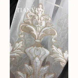 Hot Selling Dubai Cheap Organza Embroidered 108 Inch Window Living Room Floral Semi Sheer Fancy Curtains