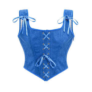 Top corto tipo túnica de seda elegante para mujer, estilo europeo y americano, con tirantes sexys, de la marca Under Lulu Custom. - Product Image 5