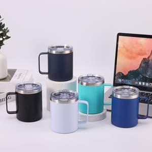 12oz Eco-Friendly 304 Stainless Steel Powder Coated Classic Coffee Mugs Tumblers Handle <b>Lid</b> 6-12 Hours Thermal Insulation - Product Image 2