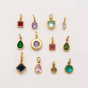 Collar con colgante de 12 piedras de nacimiento de acero inoxidable chapado en oro de 18 quilates para mujer, cadena suelta con dije de circonita, venta al por mayor, básico, DIY - Product Image 1