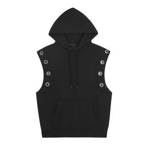 Hoodie sans manches grande taille pour homme, logo personnalisé, cordon de serrage réglable, détails à œillets, coupe ample, streetwear décontracté d'été, OEM ODM - Product Image 2