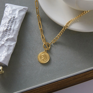 18K Gold Stainless Steel Face Coin Pendant with OT Clasp <b>Necklace</b> for Gift - Product Image 4