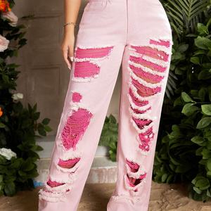 Nouveau design – Jean baggy délavé 100 % coton, style streetwear vintage, coupe oversize, délavé à l'acide, rose délavé, taille haute - Product Image 5