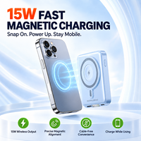 Batterie externe magnétique ultra-fine avec charge sans fil 15W, charge rapide bidirectionnelle PD 20W, quatre couleurs et affichage numérique