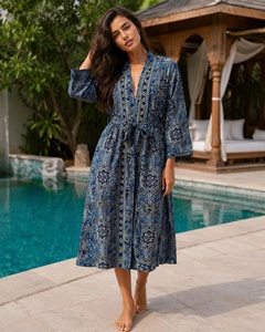 Bata de seda tejida para mujer, estilo bohemio, con estampado paisley, ligera, cintura natural, tipo kimono, largo, floral, para baño - Product Image 6